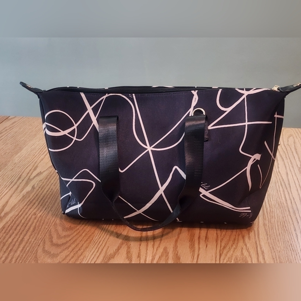 Mali + Lili Weekender Duffel Bag, Black/Beige Abstract Pattern-SRP $128